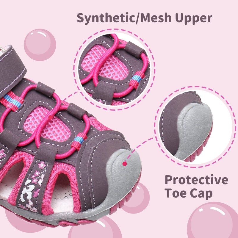 Apakowa Kids Girls Sandals Soft Sole Closed Toe Sandals Summer Shoes with Arch Support (Toddler/Little Kid) (Color : Y607PURPLE, Size : 8 M US Toddler) - Image 2